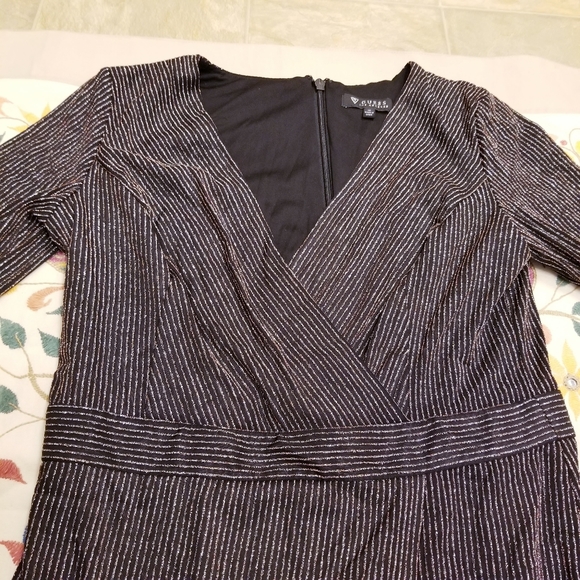 Guess Sparkle Wrap Dress Glittery Stretchy Lined LongSleeve V-Neck Mini LBD EUC - Picture 10 of 14